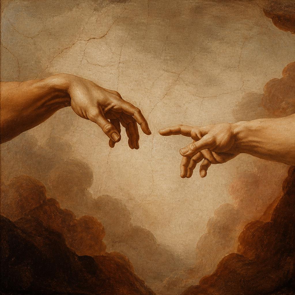 Detail of hands in a classical painting